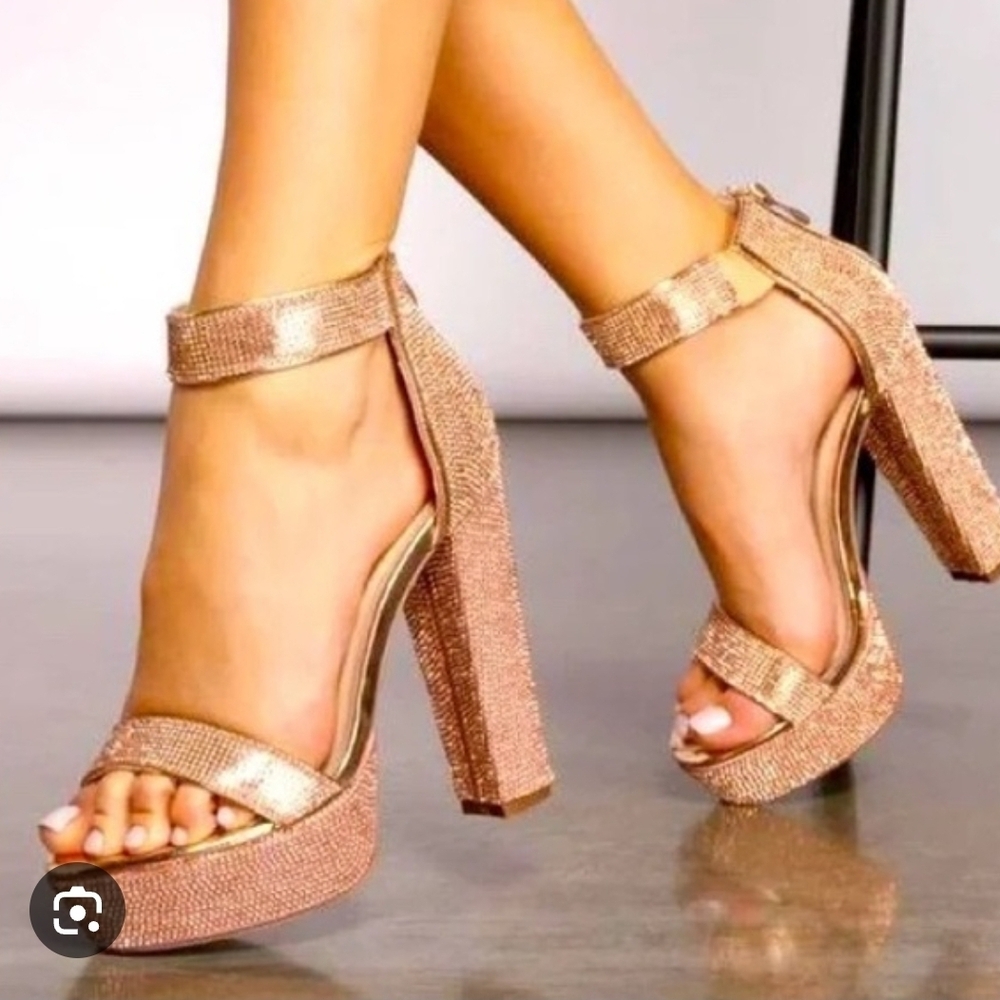 Rhinestone Platform Block Heels